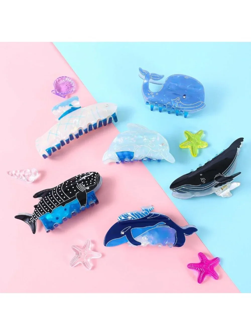 Cute Sea Animal Hair Clips Set | Large Ocean Claw Clips for Thick/Thin Hair